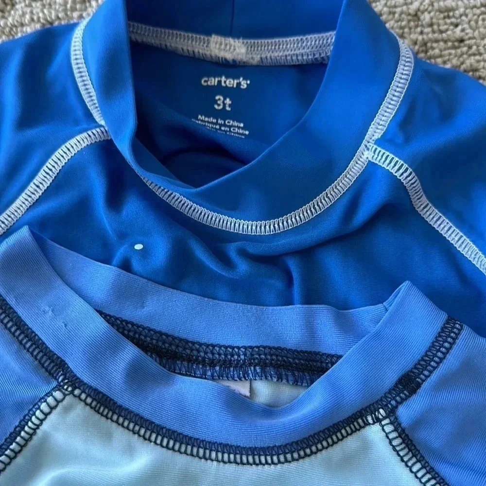 Carter’s 2 sets of swimsuits shake themed size 3yo blue orange preloved